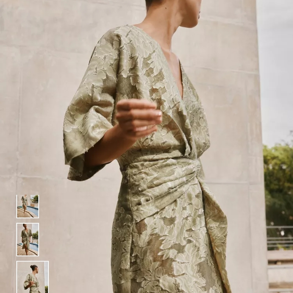 Zara Sage Green Lace Midi Dress - Picture 5 of 8